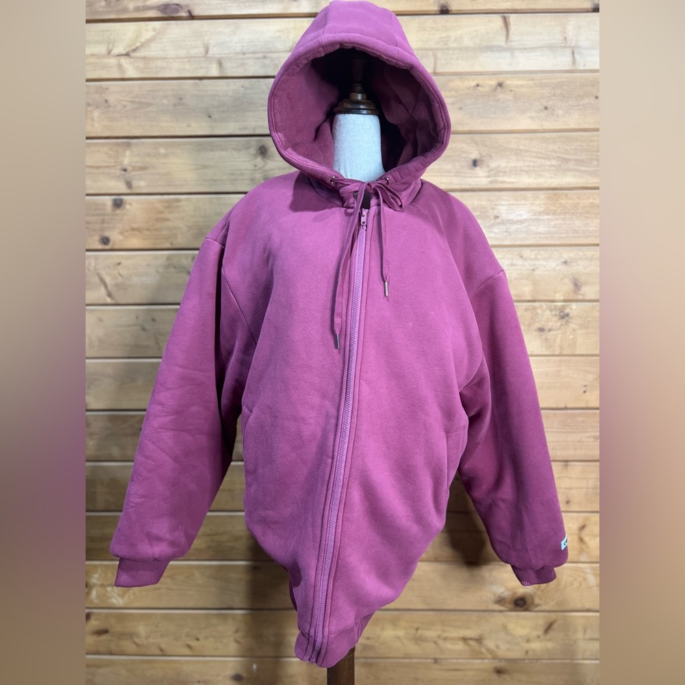Comfrt Weighted Zip-Up Hoodie Berry Unisex Oversized Hooded Jacket WARM!!! XL
